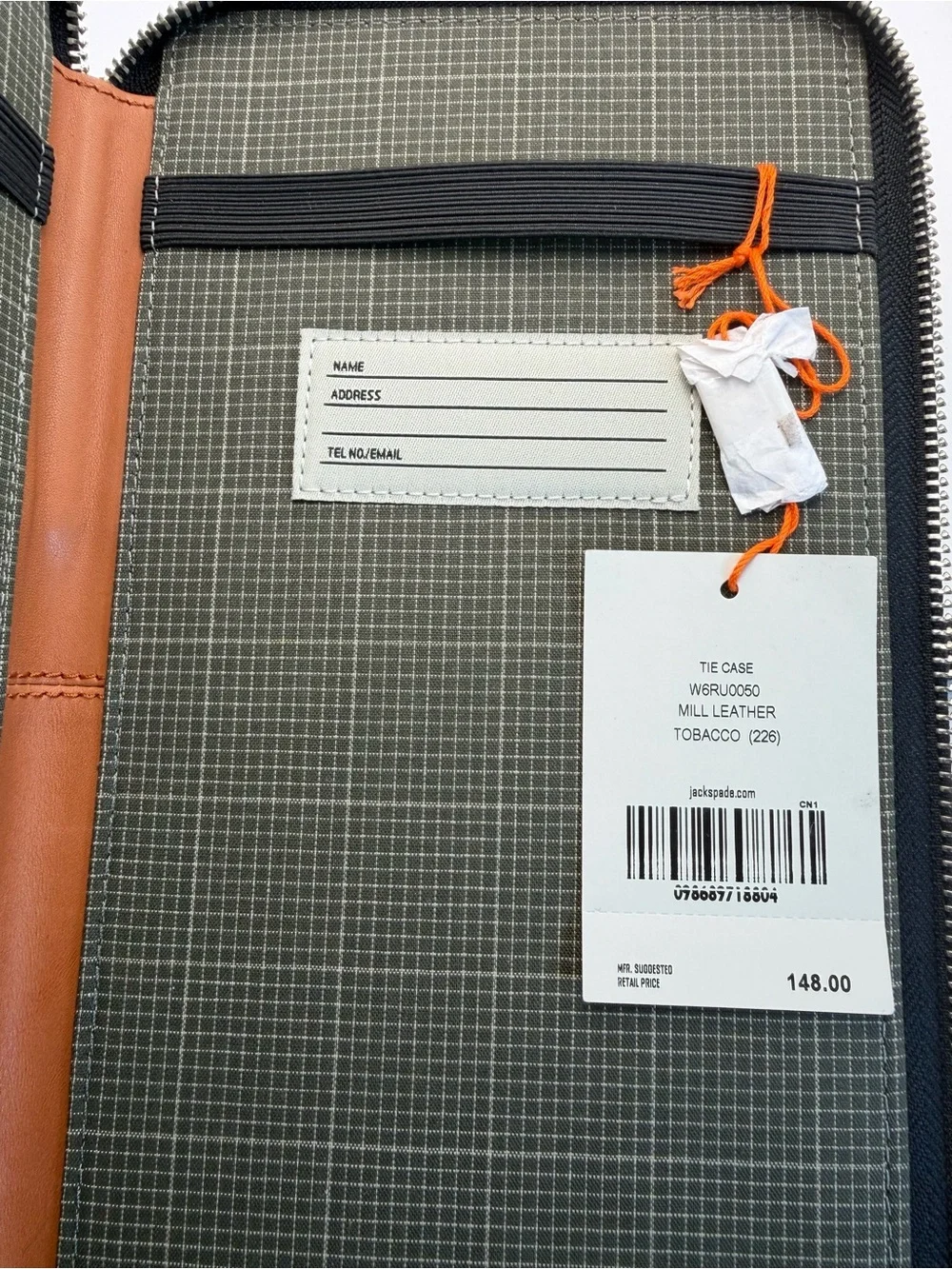 Men's Jack Spade Zipper Tie Case in Tobacco Leather, MSRP $148